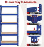 Yaheetech Storage Shelves 5 Tier Garage Shelving Heavy Duty Garage Shelves Adjustable Metal Shelving Unit Utility Rack Industrial Shelving for Warehouse Pantry Closet, 27.5" W x 12" D x 60" H, Blue
