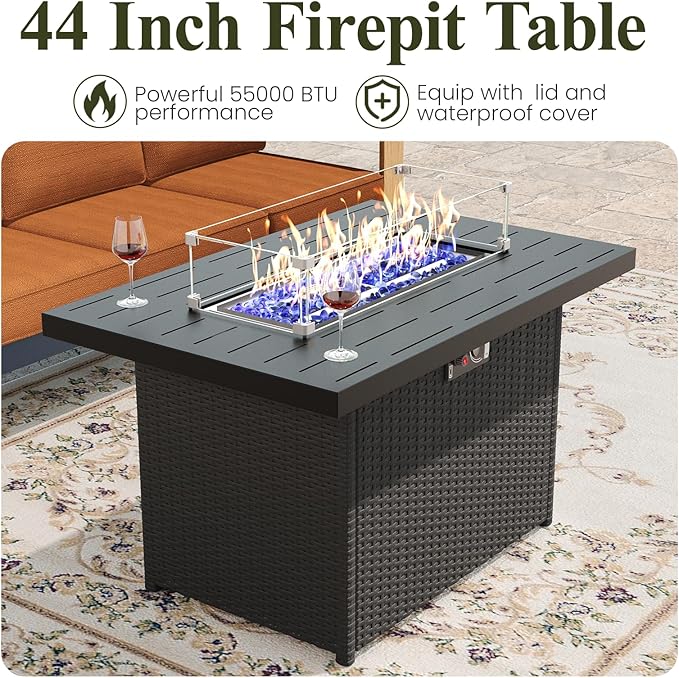 LayinSun 4 Pieces Aluminum Patio Furniture Set with Fire Pit Table, Oversized Seat with Hight Back, Outdoor Conversation Sets for Porch, Balcony, Deck