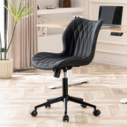 YOUNUOKE Armless Desk Chair Comfy Office Chair with Wheels Home Ergonomic Task Chair Adjustable Computer Chairs Modern Faux Leather Swivel Chair Upholstered Makeup Vanity Chair with Back(Black)
