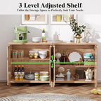 Sideboard Buffet Cabinet Set of 3, 31" Storage Cabinet with 2 Doors and Adjustable Shelves, Sideboard Console for Dinning Room, Kitchen and Living Room - Oak