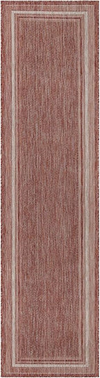 Unique Loom Outdoor Border Collection Area Rug - Soft Border (2' 7" x 10' Runner, Rust Red/ Ivory)