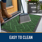 OLANLY Front Door Mat Indoor Outdoor Entrance, Waterproof All-Season, All-Weather Doormat, Sturdy Natural Rubber, Low Profile, Easy Clean Patio Porch Entryway Mat, Herringbone Brick (Green, 47x32)