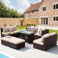NICESOUL 29.3'' High Back Outdoor Patio Sectional Furniture with Firepit Table Natural Gas & Propane Convertible, 8 Seater Deep Wide Modern Couch, Extra Large Wicker Conversations for Backyard, Brown