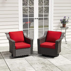 Patio 2 Pieces Wicker Swivel Chairs Set of 2，Outdoor PE Rattan Rocking Glider Armchairs, Water-Resistant Cushions with Removable and Washable Covers, Porch, Balcony, Sunroom (RED)