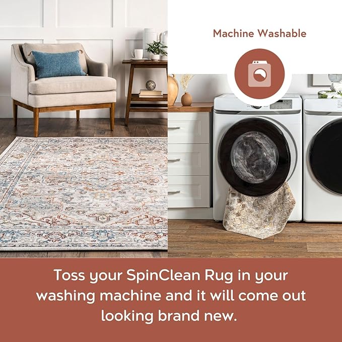 nuLOOM 2'8" x 8' Machine Washable Stain-Resistant Area Rug Medium Profile for Living Room, Bedroom, and Dining Room, Cady Beige