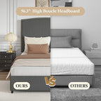 Queen Size Upholstered Platform Bed Frame with 56" Headboard, Soft Boucle Fabric, Mid-Century Modern Design, No Box Spring Required, Easy Assembly, Grey