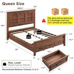 ACCOHOHO Farmhouse Queen Size Bed Frame with 52" Tall Headboard, Wood Platform Bedframe with Footboard and Storage Drawers, No Squeak, No Box Spring Needed, Brown