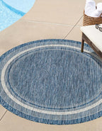 Unique Loom Outdoor Border Collection Area Rug - Soft Border (4' 1" Round, Blue/ Ivory)