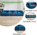 Aoowow Modular Sectional 4 Seater Cloud Sofa Couch for Living Room,149.6" Cloud Sofas with Deep Seat,Modern Chenille 4 Seat Sofas,Fluffy Cloud Couches for Bedroom,Office,Hotel (Blue, 4 Seater)