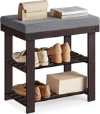SONGMICS Bamboo Shoe Bench, 3-Tier Shoe Rack Organizer for Entryway, Living Room, Bench Seat Holds Up to 300 lb, 11.9 x 20.5 x 19.2 Inches, Rustic Walnut and Slate Gray ULBS504M01