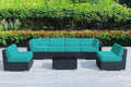 Outdoor Patio Furniture with 6-inch Thick Rainshield Cushions, No-Assembly 7-Piece All-Weather Wicker Sectional Set (Supercrylic Turquoise)