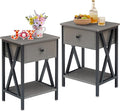 VECELO End Tables, Modern Nightstand with Drawer & Shelf, Night Stand for Bedroom Living Room,Industrial Metal Frame