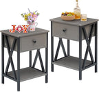 VECELO End Tables, Modern Nightstand with Drawer & Shelf, Night Stand for Bedroom Living Room,Industrial Metal Frame