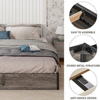 Lift Up Storage Bed Frame, King Size Wooden Platform Bed with Large Storage Underneath, No Box Spring Needed, Noise Free, Rustic Grey