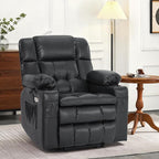MCombo Dual Motor Small Power Lift Recliner Chair for Elderly, Lay Flat Lift Chair with Heat and Massage, Petite Lift Chair, Cup Holders, Faux Leather 7893 (Black, Small)