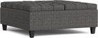 SIMPLIHOME Harrison 40 inch Wide Transitional Square Large Coffee Table Storage Ottoman in Ebony Polyester Tweed, Assembled, for The Living Room and Bedroom