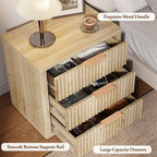 Night Stand with 3 Drawers, 23" Wide Modern Nightstand with Large Storage, Fluted Bed Side Table with Metal Handle, End Table Tall Nightstand for Bedroom, Living Room, Office, Nature