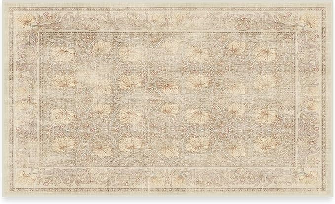 RUGGABLE x Morris & Co Washable Area Rug – Pimpernel Vintage Stone 3x5, Stain-Resistant, Non-Slip – Small Machine Washable Rugs for Living Room, Bedroom, Hallway, Entryway & Office–with Cushioned Pad