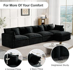 Modular Sectional Sofa, 146.5 Inch L-Shaped Cloud Sofa with Deep Seat Chenille Sofa with Cushions, Four Seater Sectional Sofa for Living Room Apartment,Black
