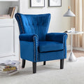 Velvet Accent Chair Single Modern Armchair with Riveted Decorative Mid-Century High Back Reading Chair Sturdy Sofa Chair for Living Room Bedroom Home Office (Blue)