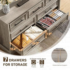 LGHM 7 Drawers Dresser for Bedroom, 54" Wide Chest of Drawers with Smooth Gliding Drawers, Gray Wood Dresser, Sturdy Storage Dressers Organizer with Metal Handles for Home Office, Farmhouse, Nursery