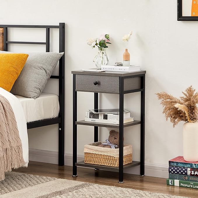 VECELO Tall End Table Set of 2,Nightstand with Drawer and Adjustable Storage Shelf,27.6 inch Side Table for Living Room/Bedroom/Entryway Small Spaces