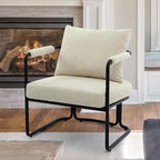 Accent Chairs Set of 2 for Living Room, Mid Century Modern Upholstered Reading Armchairs for Bedroom, Office, with Comfy Chenille Cushion & Metal Frame, Beige Cream