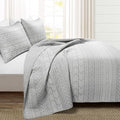 Lush Decor Hygge Geo Pattern Striped 3 Piece Quilt Bedding Set, King, Light Gray