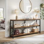 Tribesigns 55-Inch Industrial Sofa Table, 3-Tier Console Table with Metal Frame and Open Shelves, Modern Decorative Shelf, Open TV Shelf for Living Room, Entryway, Hallyway (Brown and Black)