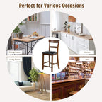 COSTWAY Counter Height Bar Stools Set of 4, 25.5 Inch Mid Century Modern Wooden High-top Chairs with Backrest, Rubber Wood Legs, Faux Leather Seat, Farmhouse Barstools for Kitchen Island, Pubs