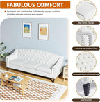 LEVNARY Mid-Century Modern Velvet Sofa, 80" Large Upholstered Sofa with High Back, Chesterfield Couch Sleeper Settee with Solid Wood Legs, Tufted 3 Seater Wide Couches for Living Room Office (White)