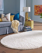 Unique Loom Solid Shag Collection Area Rug (8' x 10' Oval, Snow White)