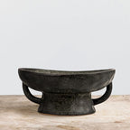 Creative Co-Op Stoneware Footed Pedestal/Bowl with Handles, Reactive Glaze, Black