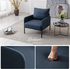 Linen Fabric Living Room Accent Chairs Bedroom Single Sofa Chair, Upholstered Reading Arm Chair Modern Couch w/Comfy Pillow for Waiting Room/Apartment/Dorm, Blue