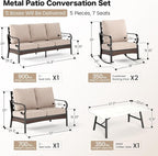 5 Piece Metal Outdoor Patio Furniture Set, Patio Conversation Sets, Outdoor Seating Furniture 3-Seater Sofa, 2 Leg Chair and 2 Swivel Chair with 5.75" Cushion for Backyard Deck, Beige