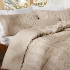 Bedsure Tufted Boho Comforter Set King Size - Khaki Boho Bed Set, GentleSoft™ 3 Pieces Farmhouse Shabby Chic Embroidery Bedding, Gifts for Woman, Soft Jacquard King Comforter for All Seasons