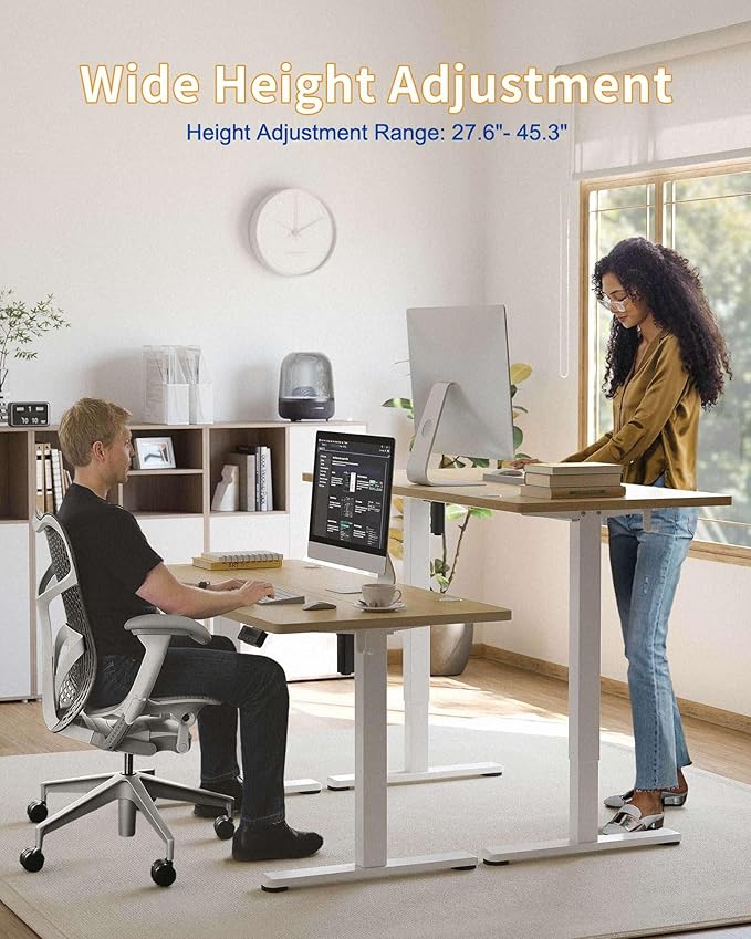 YIHAYO Electric Standing Desk, 63 x 24 Inches Stand Up Desk with Splice Board, Adjustable Height Desk, Computer Desk for Home Office, White Frame/Natural Top