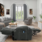 Power Lift Recliner for Seniors: 9988 High Density Foam Lift Chair With Heat and Massage, Reclining To 180, 2 Pockets Cup Holders, 2 Remote Controls, Dual OKIN Motors - Breathable Leather Gray