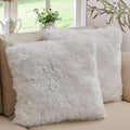 Cheer Collection Throw Pillows for Couch and Bed, Soft Shaggy Throw Pillows with Inserts Included, Cozy Long Hair Faux Fur Pillows - Set of 2-22" x 22" White