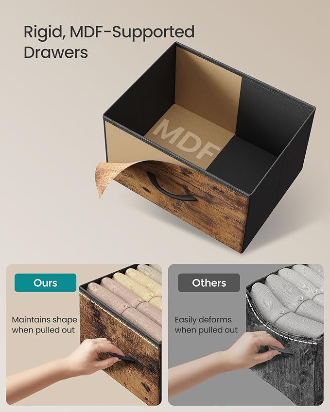 SONGMICS Dresser for Bedroom, Chest of Drawers, Steel, MDF, 8 Non-Woven Fabric Drawers, Storage Organizer Unit, Closet, Entryway, Rustic Brown and Ink Black LGS124B02S