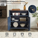 Buffet Cabinet with Storage - Modern Farmhouse Rustic 32 Fluted Sideboard Storage Cabinet Buffet with Adjustable Shelves, Coffee Wine Bar Organizer for Dining Room (Navy Blue)