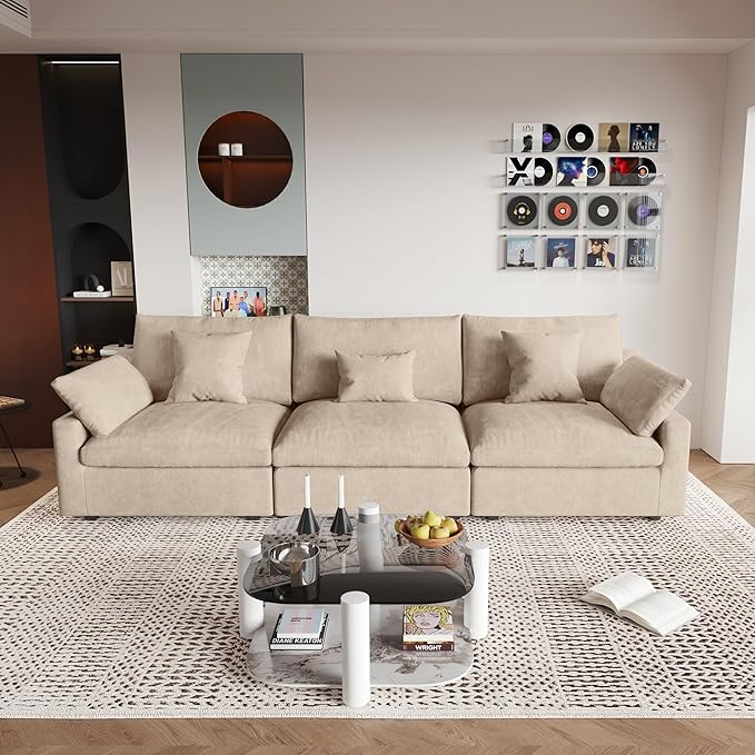 JACH Sectional Couches for Living Room, 3 Seater Cloud Sectional Couch with Deep Seat, Down Filled Modular Sofa, Covers Removeable & Washable, Sofas Furniture for Living Room, Khaki