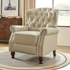 HULALA HOME Genuine Leather Recliner Chair with Solid Wood Feet, Modern Adjustable Tufted Push Back Arm Chair w/Rivet Decoration, Home Theater Seating Single Reclining Sofa for Living Room, Beige