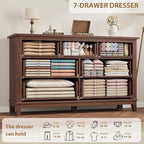 GarveeHome 7 Dresser for Bedroom, 54 in Wide Drawer Dresser with Storage Freestanding, Wooden Closet Storage Chest for Living Room, Bedroom, Entryway, Walunt