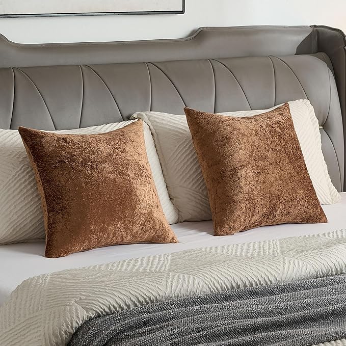 FUTEI Dark Brown Flannel Throw Pillow Covers 18x18 Inch Set of 2,Soft Dimensional Textured Cushion Cases,Modern Home Decor for Couch Living Room