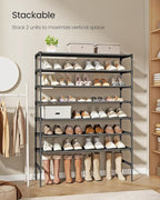 SONGMICS Shoe Rack, 4-Tier Shoe Storage Organizer, Space-Saving, 11.6 x 36.1 x 27.7 Inches, Entryway, Metal Frame, Non-Woven Fabric Shelves, Ink Black ULSH034BH01S