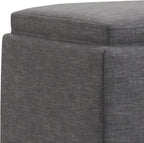 SIMPLIHOME Natasha 18 inch Wide Mid Century Square Mid Century Storage Ottoman with Tray in Slate Grey Polyester Linen, Assembled, For the Living Room, Entryway and Family Room