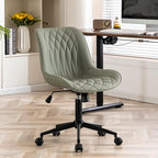 YOUNIKE Olive Green Comfy Home Office Desk Chair Small Vanity Chair with Wheels Swivel Adjustable Modern Task Chair with High Back Armless Cute Faux Leather Upholstered Rolling Sewing Chair Compact
