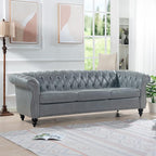 Home Sofa Living Room Furniture, 3 Seater Leather Upholstered Sofa Couch, Modern Comfy Couch with Faux Leather Cushions, Mid Century Tufted Chesterfield Sofas for Bedroom, Office, Apartment (Grey)