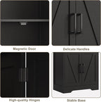 Treocho Bathroom Floor Cabinet, Farmhouse Bathroom Storage Cabinet with Doors and Adjustable Shelves, Freestanding Kitchen Pantry Cabinet, Cupboard for Living Room, Dining Room, Black